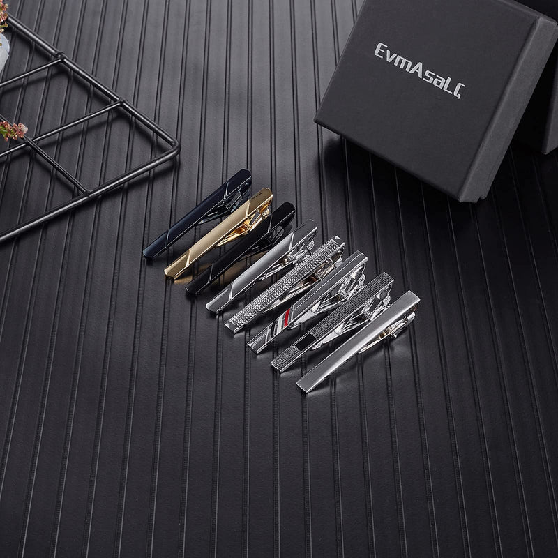 [Australia] - EvmAsaLQ 8Pcs Tie Clips for Men,Black Gold Blue Silver Tie Bar Clip Set for Regular,Tie Bar Clip is a Gift for Father,and Lover,Suitable for Wedding Business Gifts 