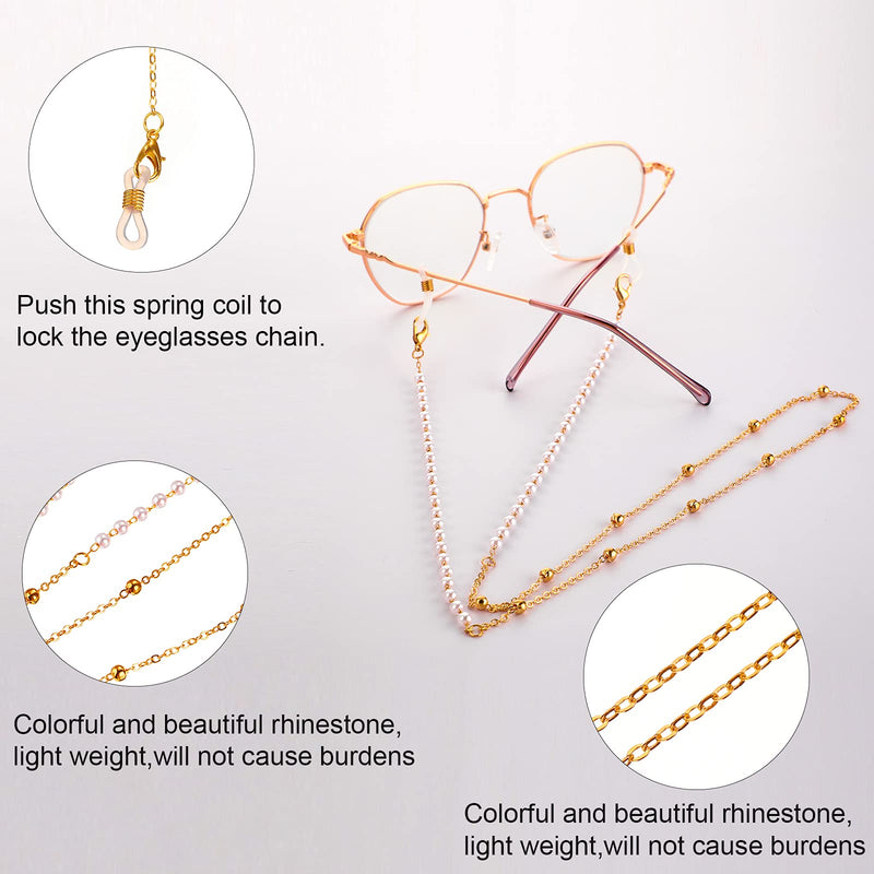 [Australia] - 6 Pieces Eyeglasses Chains for Women Sunglasses Chains Holders Glasses Strap Glasses Chain Necklace Eyeglass Strap Chains Eyewear Retainer Reading Glasses Cord Lanyard with Rubber Ring Elegant Style 