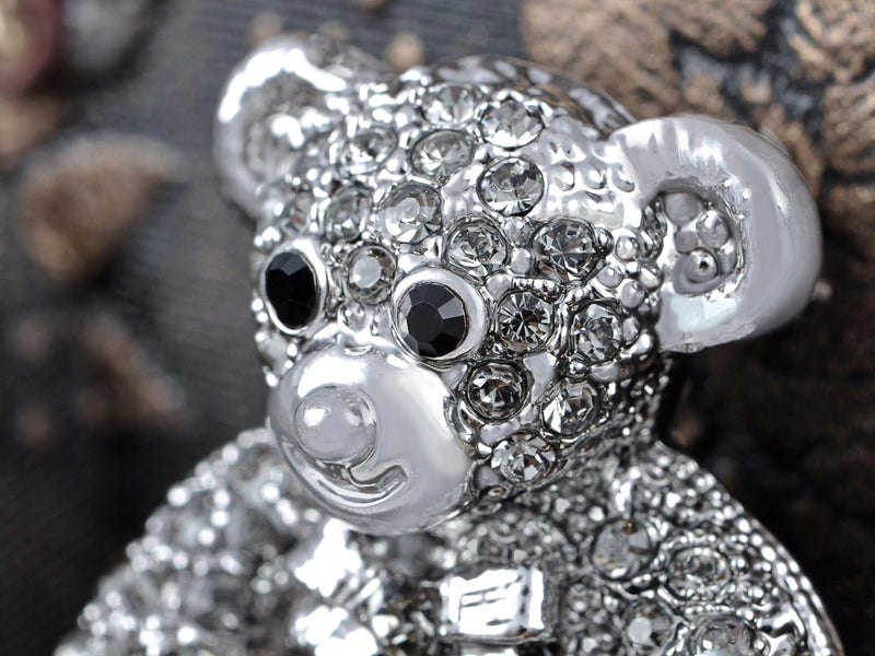 [Australia] - Alilang Vintage Inspired Cute Valentine Silver Tone Teddy Bear Stuffed Animal Lapel Brooch Pin 