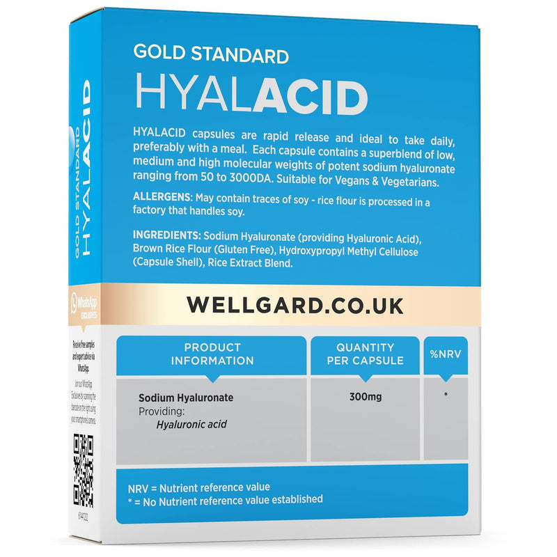 [Australia] - New Hyaluronic Acid Supplements 300mg by Wellgard - Hyaluronic Acid Capsules, Rapid Release Technology Compared to Most Hyaluronic Acid Tablets & Powder, Vegan, Made in UK 