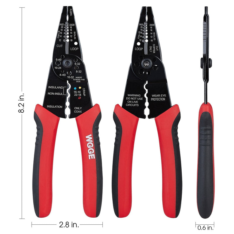 [Australia] - WGGE WG-015 Professional 8-inch Wire Stripper / wire crimping tool, Wire Cutter, Wire Crimper, Cable Stripper, Wiring Tools and Multi-Function Hand Tool. Red 