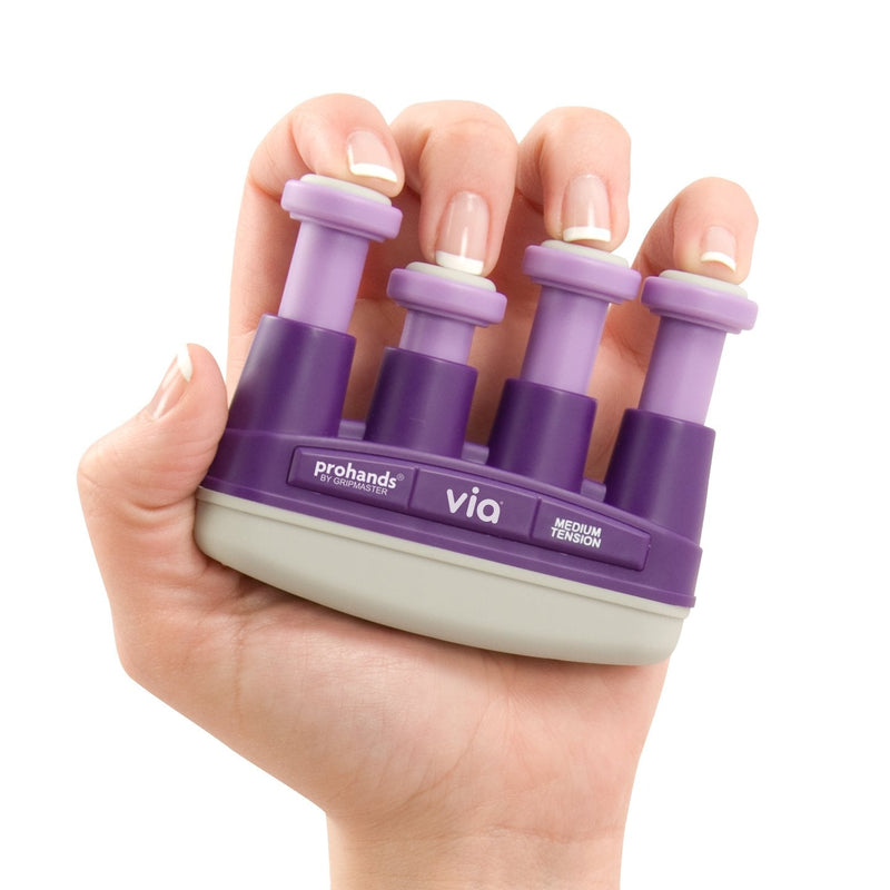 [Australia] - PROHANDS VIA Hand Exerciser, Finger Exerciser (Hand Grip Strengthener), Spring-Loaded, Finger-Piston System, Isolate and Exercise Each Finger 6 lb (Medium Tension) Purple - Via 