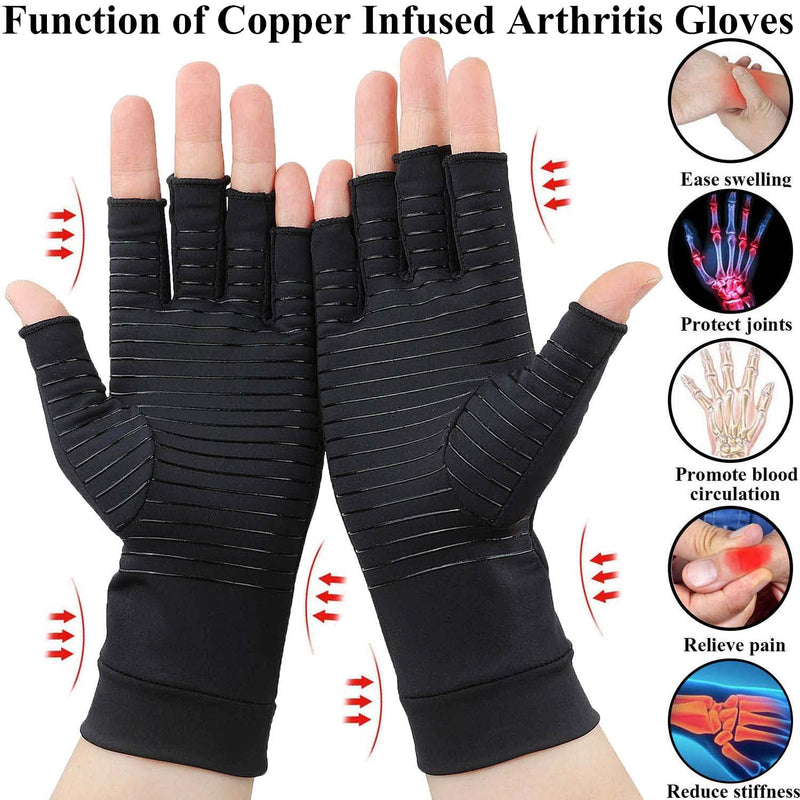 [Australia] - 2 Pairs Compression Gloves for Women and Men – Copper Arthritis Gloves for Rheumatoid Arthritis Osteoarthritis Carpal Tunnel – Hand Pain Relief and Support – Open Finger Black Medium (2 Pair) 