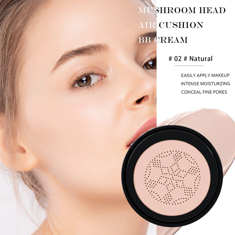 [Australia] - Ownest Mushroom Head Air Cushion BB Cream, Concealer Lasting Nude Makeup Moisturizing Brightening Pigment CC Liquid Foundation, Even Skin Tone Makeup Base BB Cream -(Natural) B-#02 Natural 