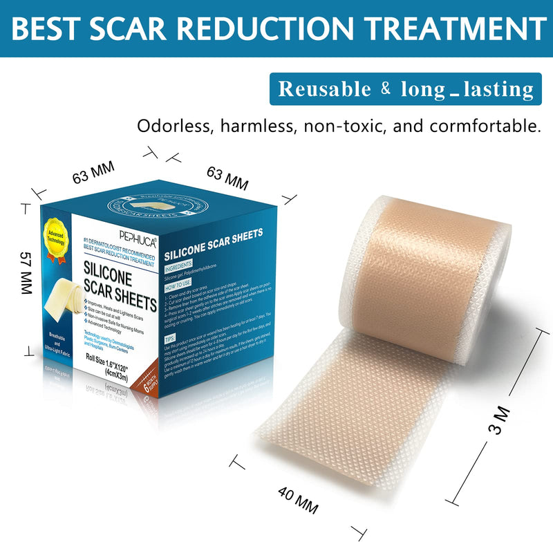 [Australia] - Silicone Scar Sheets, Professional for Scars Caused by C-Section, Surgery, Burn, Keloid, Acne, and More, Drug-Free, Silicone Scar Roll [4X300CM] Skin Color 