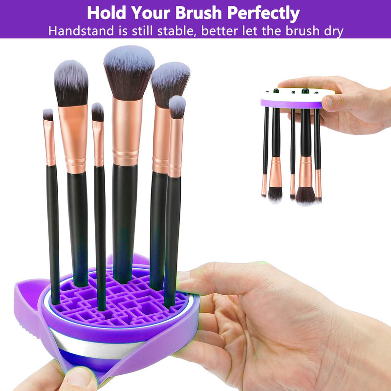 [Australia] - TailaiMei 2in1 Design Makeup Brush Cleaning Mat with Brush Drying Holder, 2 Pcs Silicon Brush Cleaner Pad include Cosmetic Brush Organizer Rack, Portable Washing Tool for Makeup(Pink&Purple) 2Pcs, Pink&Purple 