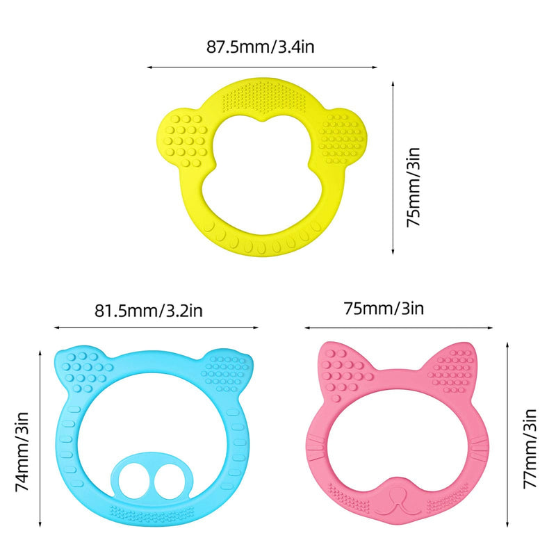 [Australia] - Baby Teething Toys Set - Silicone Teether, Easy to Hold,Natural Organic Freezer Safe Teething Ring for Newborn Infant (Multicoloured) (Blue,Pink,Yellow) Blue,Pink,Yellow 