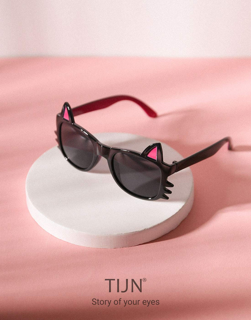 [Australia] - TIJN Kids Girls Sweet Cat Polarized Sunglasses Plastic Toddlers Sun Shades 02-black 