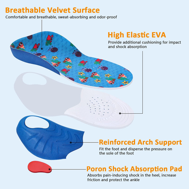 [Australia] - Kids Insoles, Kids Shoe Inserts, Arch Support Orthotic Inserts for Flat Feet, Orthopedic Shoe Inserts for Kids Overpronation, Comfort Memory Foam Shoe Inserts for Metatarsalgia and Plantar Fasciitis (23 CM) Kids Size 2.5-5 