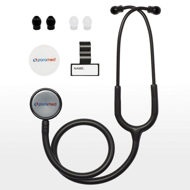 [Australia] - PARAMED Stethoscope - Classic Dual Head - for Doctors, Nurses, Med Students, Professional Pediatric, Medical, Cardiology, Home Use - Extra Diaphragm, 4 Eartips, Accessory Case, Name Tag - 29.5 inch 