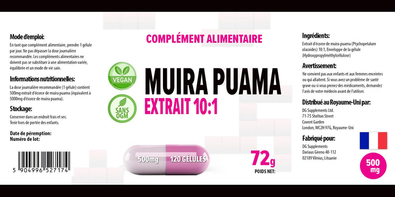 [Australia] - Hepatica Muira Puama Bark Extract 5000mg Equivalent (500mg of 10:1 Extract) 120 Vegan Capsules, 3rd Party lab Tested, High Strength Supplement, Gluten and GMO Free 