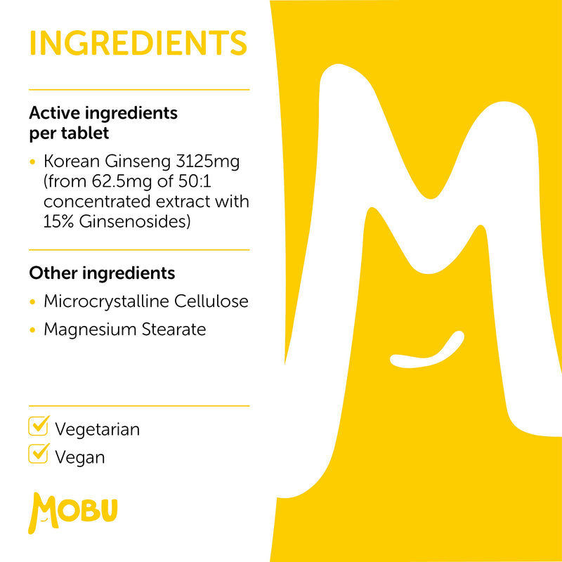 [Australia] - Korean Ginseng Max 3125mg 120 Tablets | High Strength Panax Ginseng | Cognitive Health & Endurance | GMP Approved | Vegan Letterbox Friendly | MOBU UK 