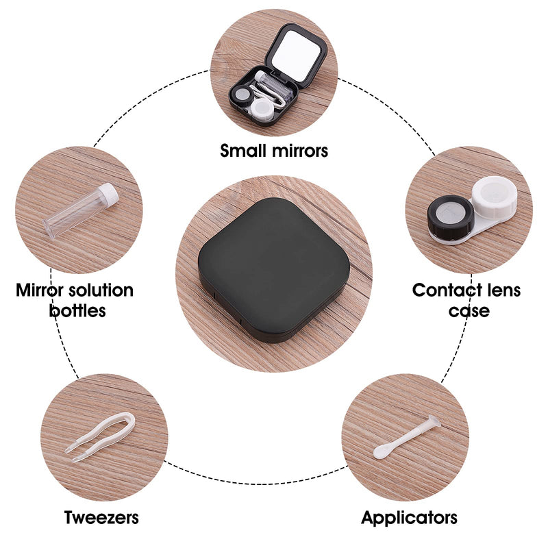 [Australia] - Sibba Contact Lens Cases with Mirror, Contact Lens Holder Mini Box Container, Portable Contact Lens Soaking Case with L and R Caps for Travel Black 