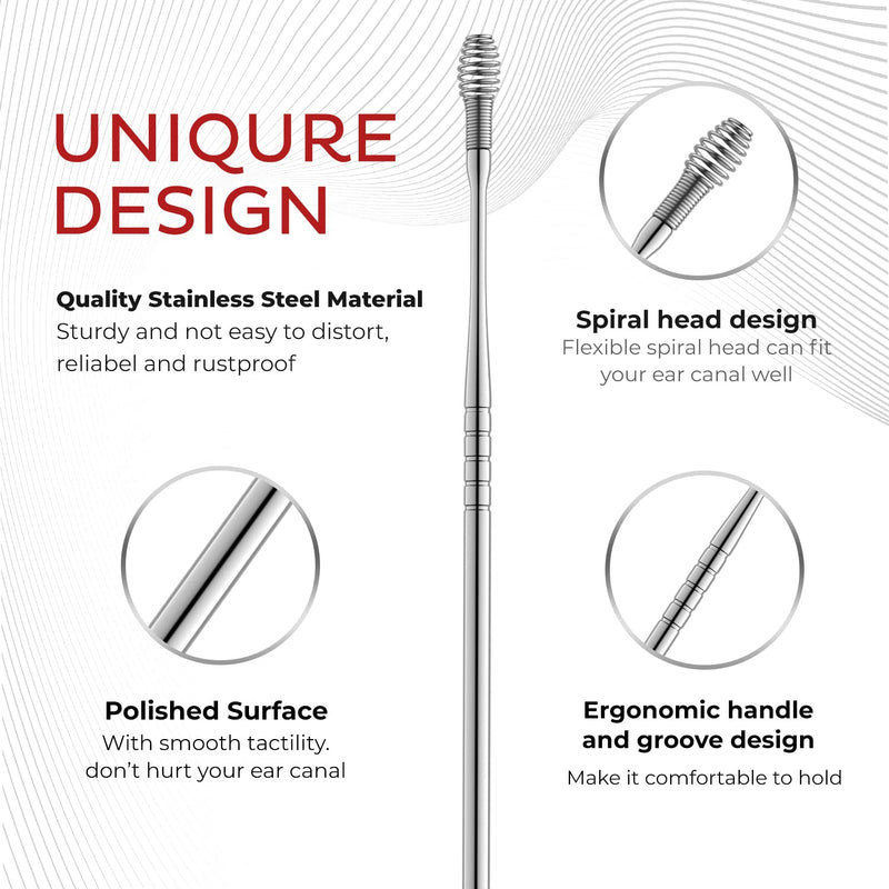 [Australia] - TOTCLEAR Ear Wax Removal Stainless Steel 360° Spiral Ear Care Tools Silver 