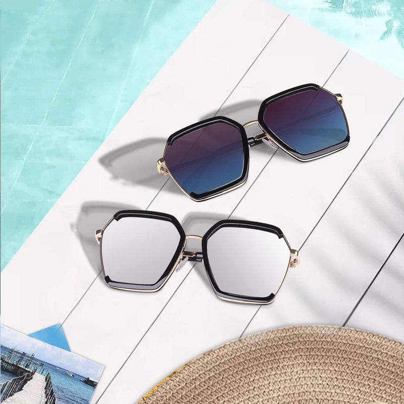 [Australia] - CGID Women's Modern Fashion Mirror Polarized Cateye Sunglasses Goggles UV400 1 C Black Silver Mirrored 