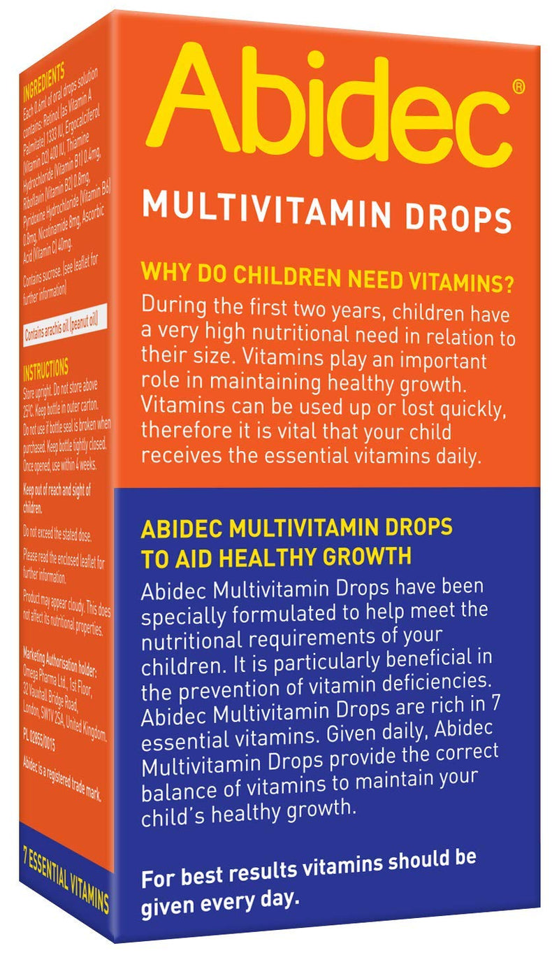 [Australia] - Abidec Kid Baby Multivitamin Drops – Aids Healthy Growth Contains Vitamin D, C and A – Suitable from Birth, Natural flavour and aroma, 25 ml 
