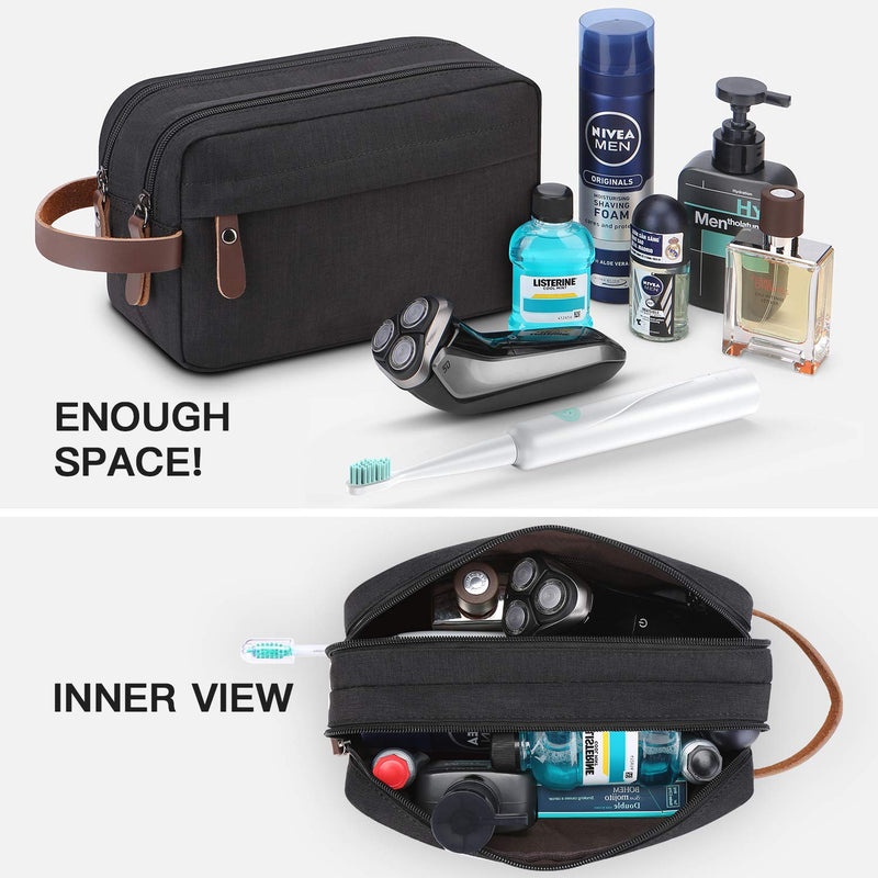 [Australia] - Lanivas Mens Toiletry Bag Waterproof Travel Organizer Shaving Dopp Kit with Double Compartments Black 