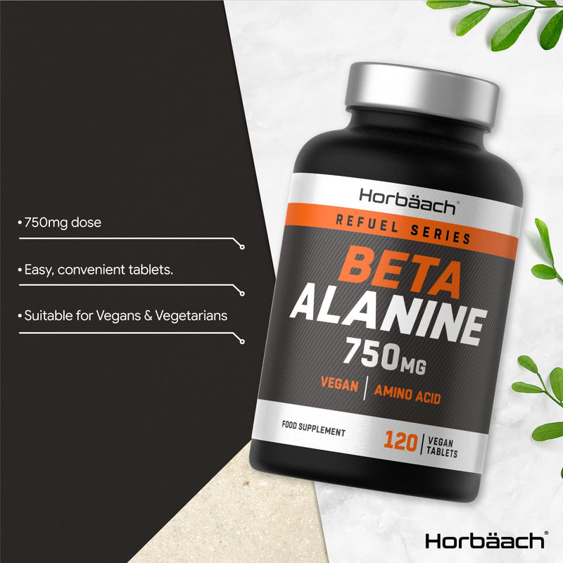 [Australia] - Beta Alanine 750mg | 120 Vegan Tablets | Premium Amino Acid Supplement for Men & Women | Non-GMO, Gluten Free | No Artificial Preservatives | by Horbaach 