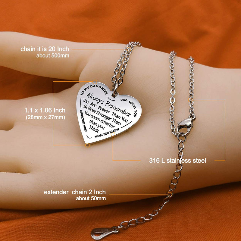 [Australia] - omodofo to My Daughter & Son You are Braver Than You Believe Necklace Heart Pendant Inspirational Gifts for Daugher Son Kids Dad to Daughter 