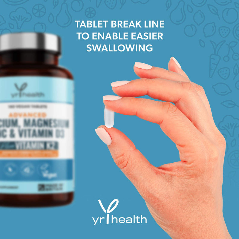 [Australia] - Calcium, Magnesium, Zinc and Vitamin D Plus Vitamin K2 MK-7 Tablets - Osteo Supplement - Vegan Tablets not Capsules 180 Count - Made in The UK by YrHealth 