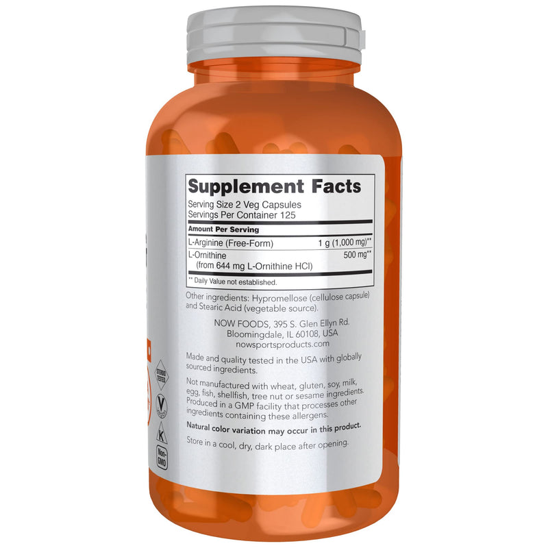 [Australia] - NOW Sports Nutrition, Arginine & Ornithine 500/250 mg, Amino Acids, 250 Veg Capsules 