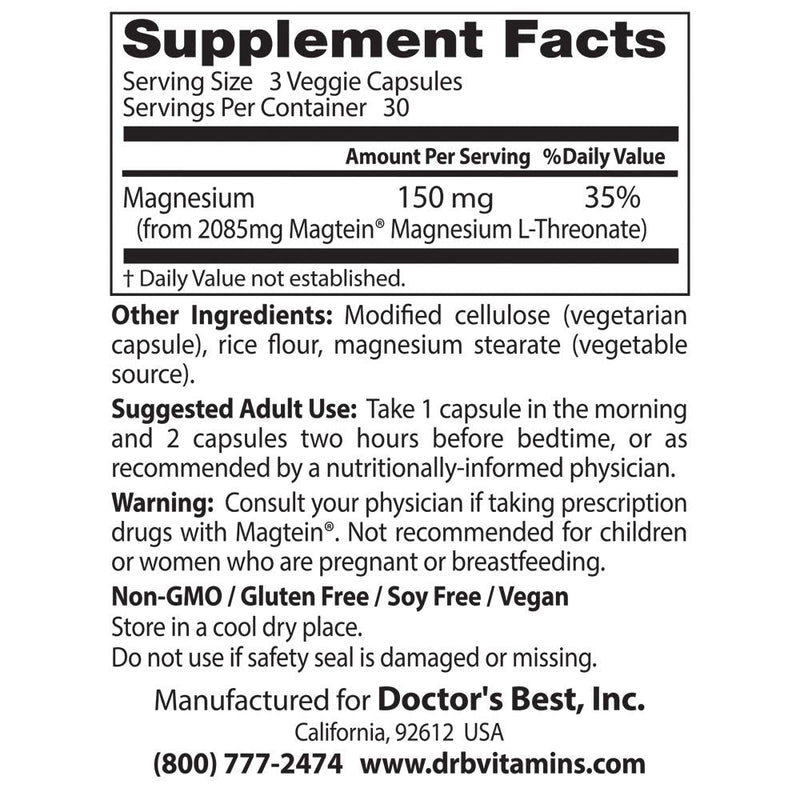 [Australia] - Doctor's Best, Brain Magnesium Vegetable Capsules, 90 Count 