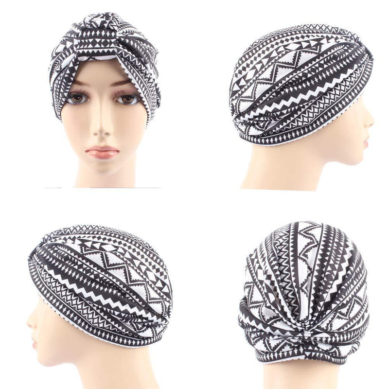 [Australia] - BABAHU 1Pack / 2Packs Women Turban African Pattern Cotton Knotted peas pre-Tied hat Makeup Cap Hair Loss Cap 2pcs-colour01+colour03 