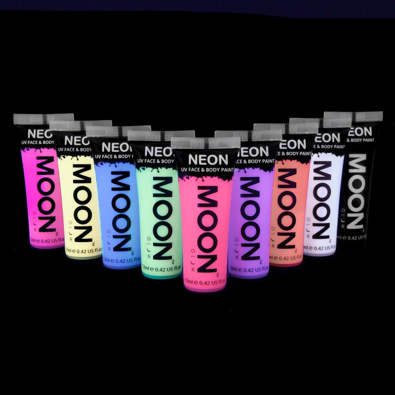 [Australia] - Moon Glow - Pastel Neon UV Face & Body Paint - 12ml Set of 9 - includes UV Keyring 