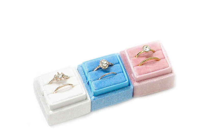 [Australia] - Velvet Square Single Ring Box, Photography Prop, Vintage Wedding Ceremony Ring Box with Detachable Lid, Engagement Ring Box Holder, Modern Slim Ring Box Display (Dusty Sky Blue, Double Ring Box) Dusty Sky Blue 