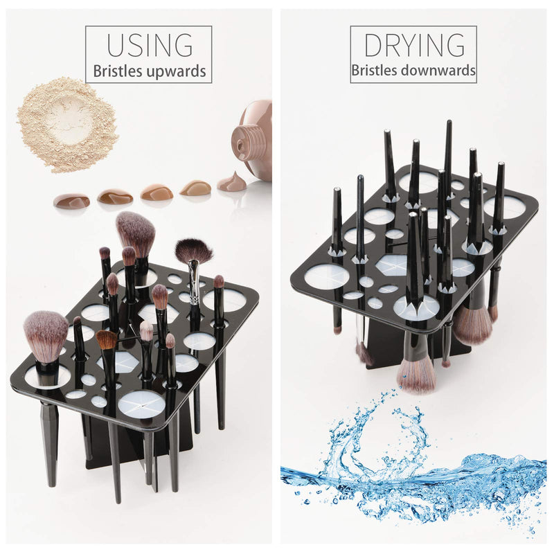 [Australia] - Luckyiren Makeup Brushes Drying Rack, Brushes Dryer, Collapsible 28 Slot Acrylic Brush Holder Stand Tree Tray Support Display for Makeup Artist Acrylic Nail Brushes Paintbrushes Makeup Lovers, Black 