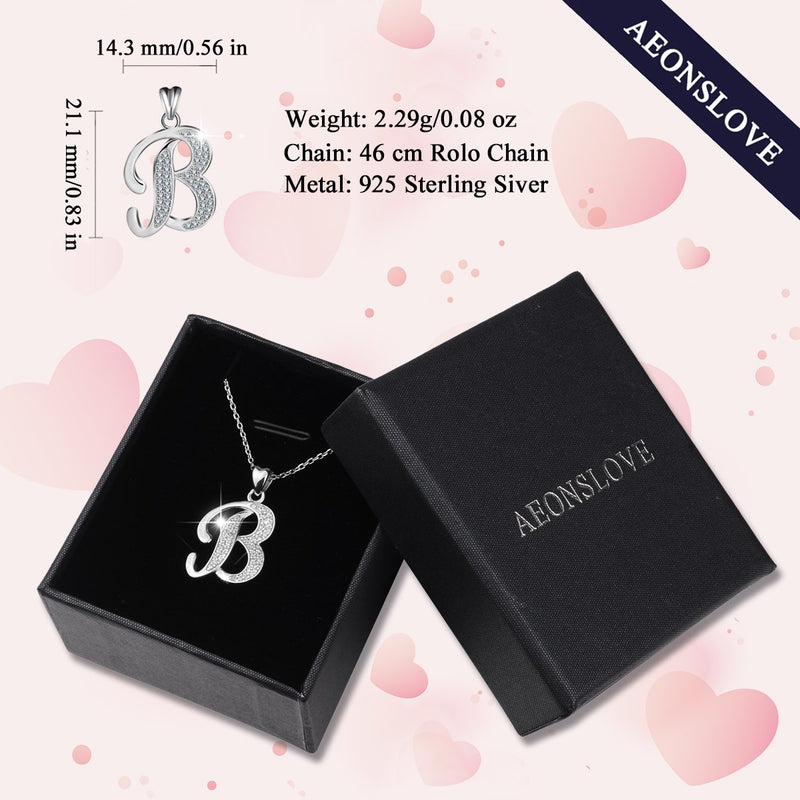 [Australia] - AEONSLOVE Sterling Silver Initial Necklaces for Women, 26 Letters Alphabet Personalized Charm Pendant Necklace with CZ with 18" Chain, Valentines Day Jewelry Gifts for Women Girls Mom B 
