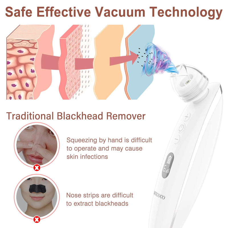[Australia] - Blackhead Remover Vacuum, VITCOCO 5MP Visible Electric Blackhead Suction Tool, 6 Modes & 4 Replaceable Suction Probes, LED Display, USB Rechargeable Blackhead Extractor Tool White 
