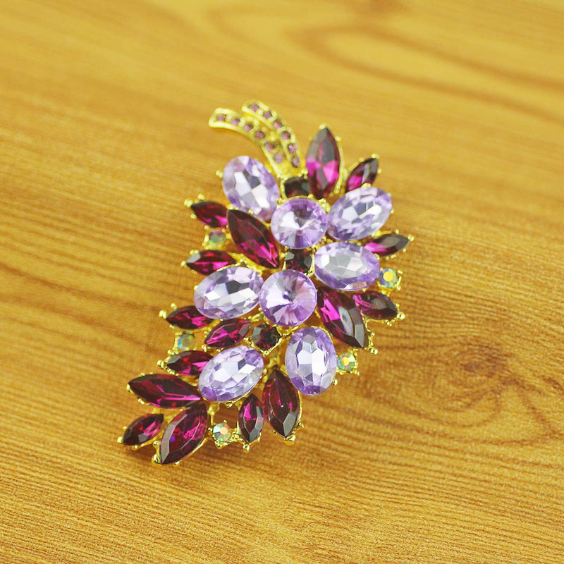 [Australia] - Merdia Created Crystal Fashion Brooch Pin Wedding Feather Brooches for Women-Purple 