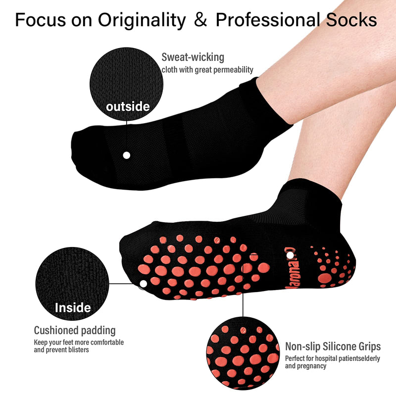[Australia] - Aaronano 6 Pairs Diabetic Socks Non Slip Hospital Gripper Socks Women Men Black Small 