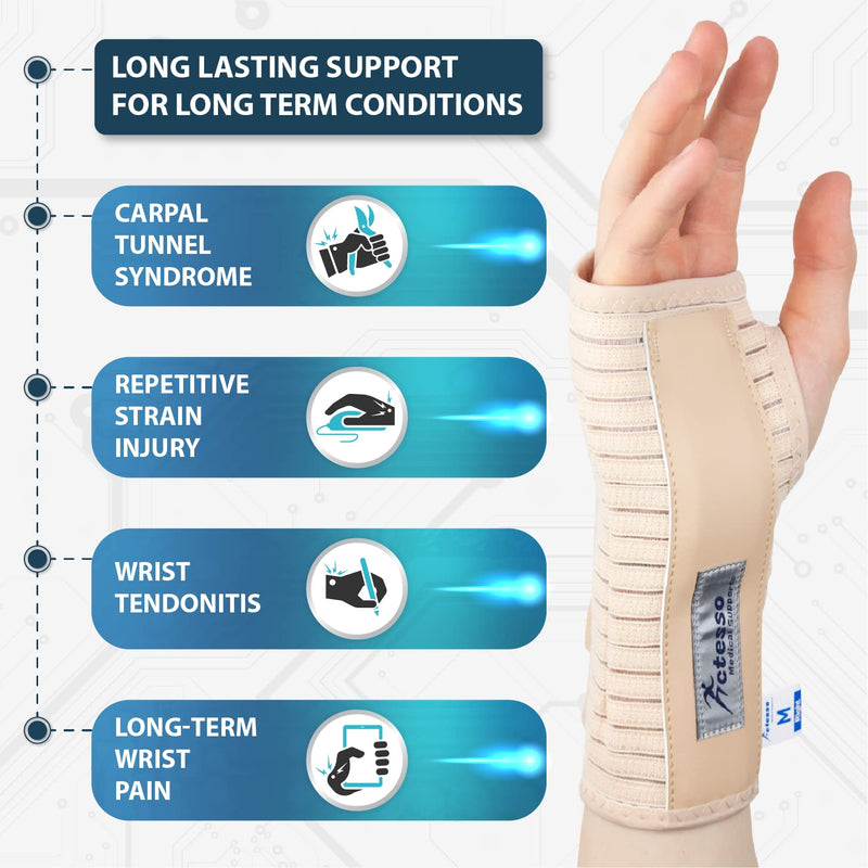 [Australia] - Actesso Breathable Wrist Support Brace Splint - Ideal for Carpal Tunnel, Sprains, and Tendonitis (Beige, Small Left) Beige S (Pack of 1) 
