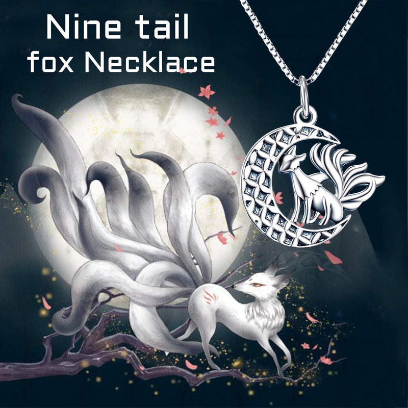 [Australia] - Fox Pendant Necklace, Sterling Silver Nine Tail Fox Moon Necklace Jewelry Gifts for Women,Girls, Unisex 18" Oxidized fox necklace 