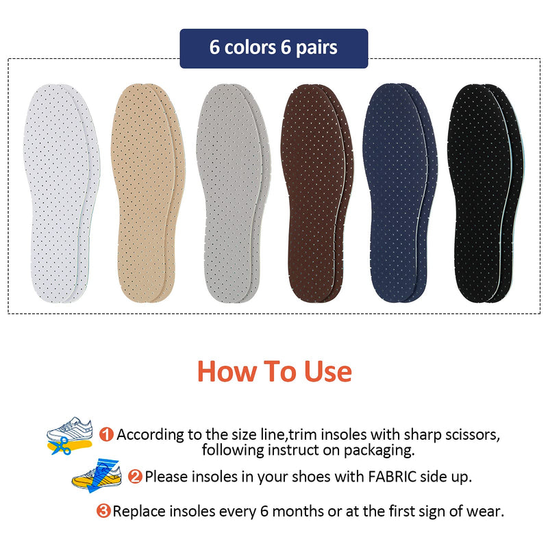 [Australia] - 6 Pairs Shoe Insoles Women Thin Breathable Shoe Pads Inserts Ultra Soft Cushioning Walking Comfort Double Layer Latex Foam Insoles with Holes Fit in Any Shoe Unisex, Men 7-11 Woman 2-8 (Simple Colors) Simple Colors 