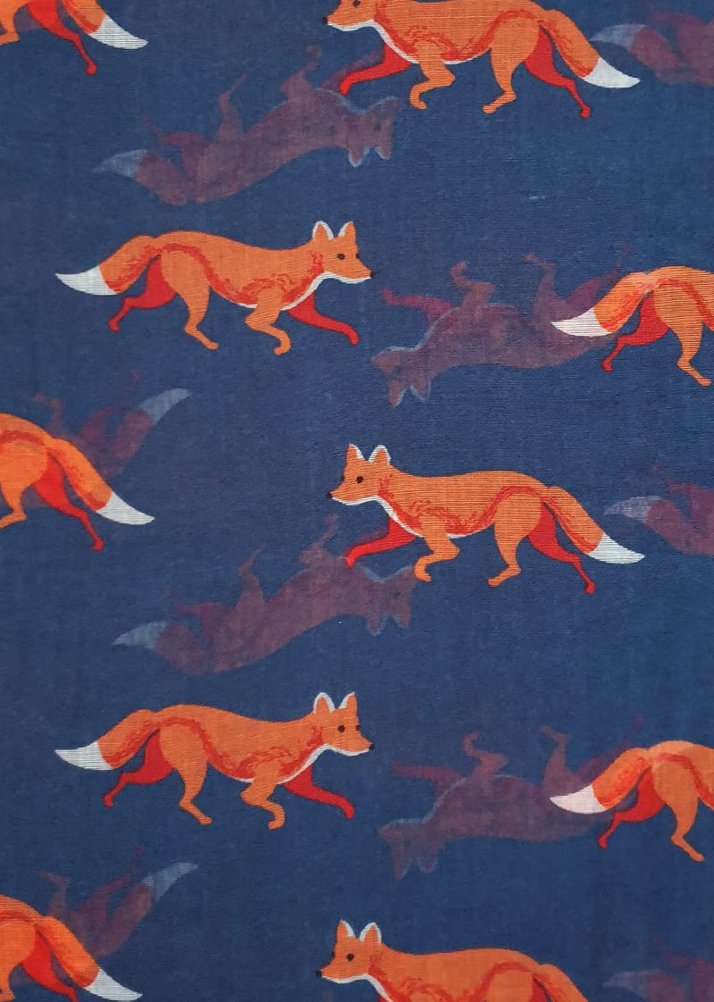 [Australia] - GlamLondon Fox Print Scarf Large Size Fashionable Cute Foxes Animal Printed Women Wrap Navy Blue 