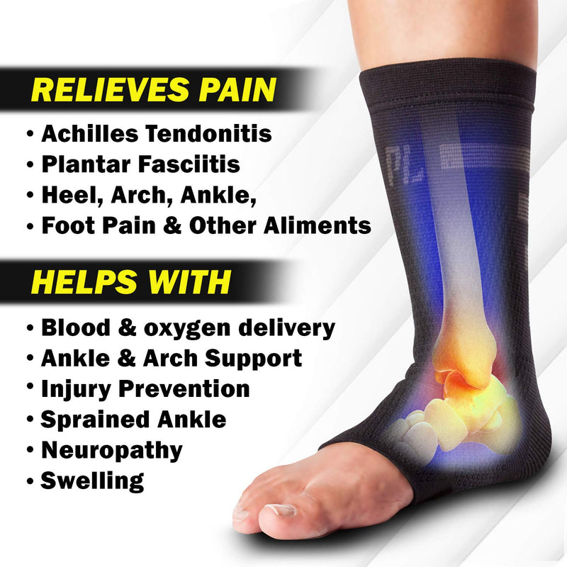[Australia] - Powerlix Ankle Brace Compression Support Sleeve (Pair) for Injury Recovery, Joint Pain and More. Achilles Tendon Support, Plantar Fasciitis Foot Socks with Arch Support, Eases Swelling (Black-2, Large) Large (1 Pair) BlueBlack 