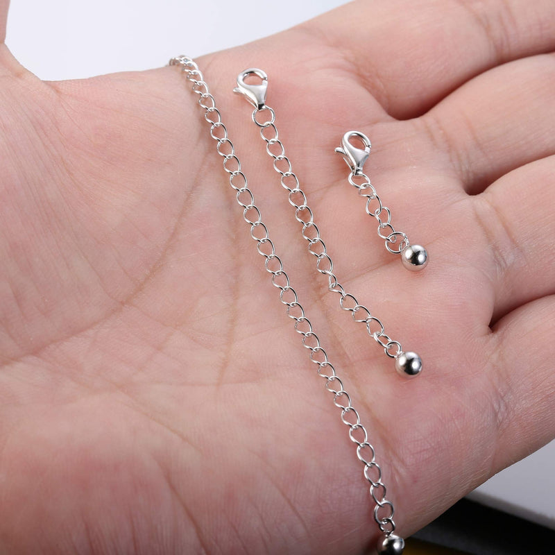 [Australia] - Sllaiss 3 Pieces 925 Sterling Silver Pendant Necklace Bracelet Anklet Chain Extenders for Necklace Lobster Claw Clasps Adjustable Length 1" 2" 4" 