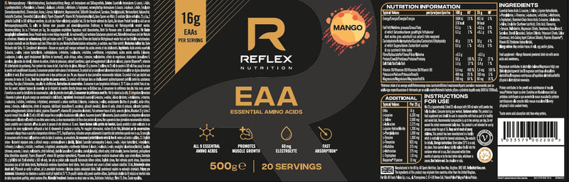 [Australia] - Reflex Nutrition Premium EAA | All 9 of Essential Amino Acids | Added Vitamin B6, Piperine & Magnesium | (500g) (Mango) Mango 