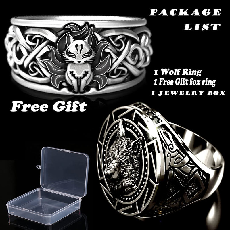 [Australia] - MYLY Viking Rings for Men,Stainless Steel Celtic Wolf Head Ring,Pirate Compass Norse Ring for Men,All Package Come With Another Ring A 7 