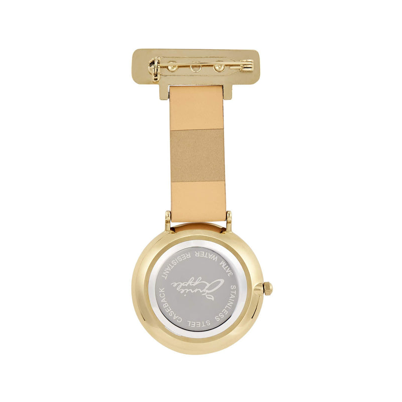 [Australia] - Annie Apple Designer Tan Leather Strap White Gold Dial Scissor Hands Nurses Nurse Beautician Hairdresser Fob Pocket Watch AA37 