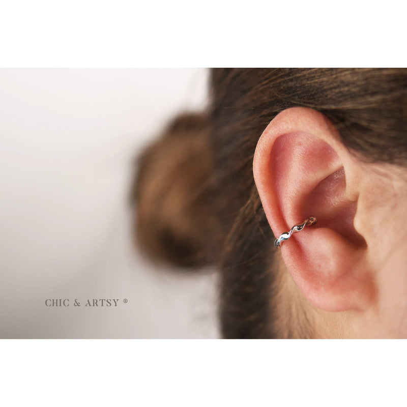 [Australia] - Cuff Earrings 925 Sterling Silver Ear Cuff Earrings CZ Non-Piercing Fake Helix Cartilage Cuff Earrings Conch Cuffs Earrings for Women Various Styles 2 Styles/Silver 