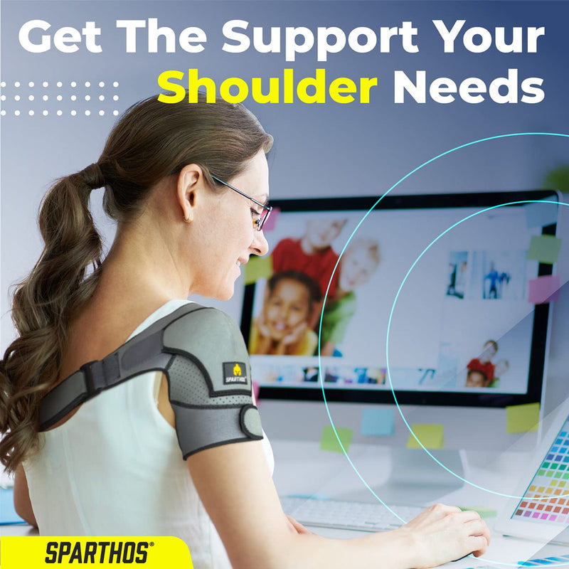 [Australia] - Sparthos Shoulder Brace - Support and Compression Sleeve for Torn Rotator Cuff, AC Joint Pain Relief - Arm Immobilizer Wrap, Ice Pack Pocket, Stability Strap, Dislocated Sholder - for Men and Women Universal Gray/Black 