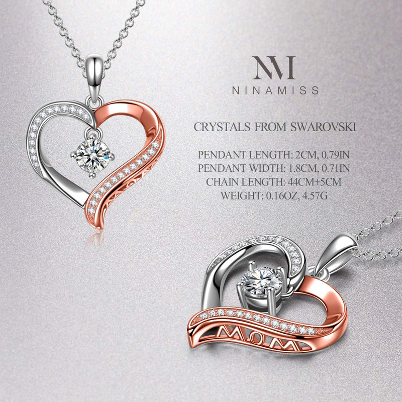 [Australia] - NINA MISS ✦Another Me in The World✦ Christmas Necklace Gifts for Women 925 Sterling Silver Rose Gold Plated Heart Hypoallergenic Jewelry Birthday Gifts for Her Silver Women Pendents Necklaces 