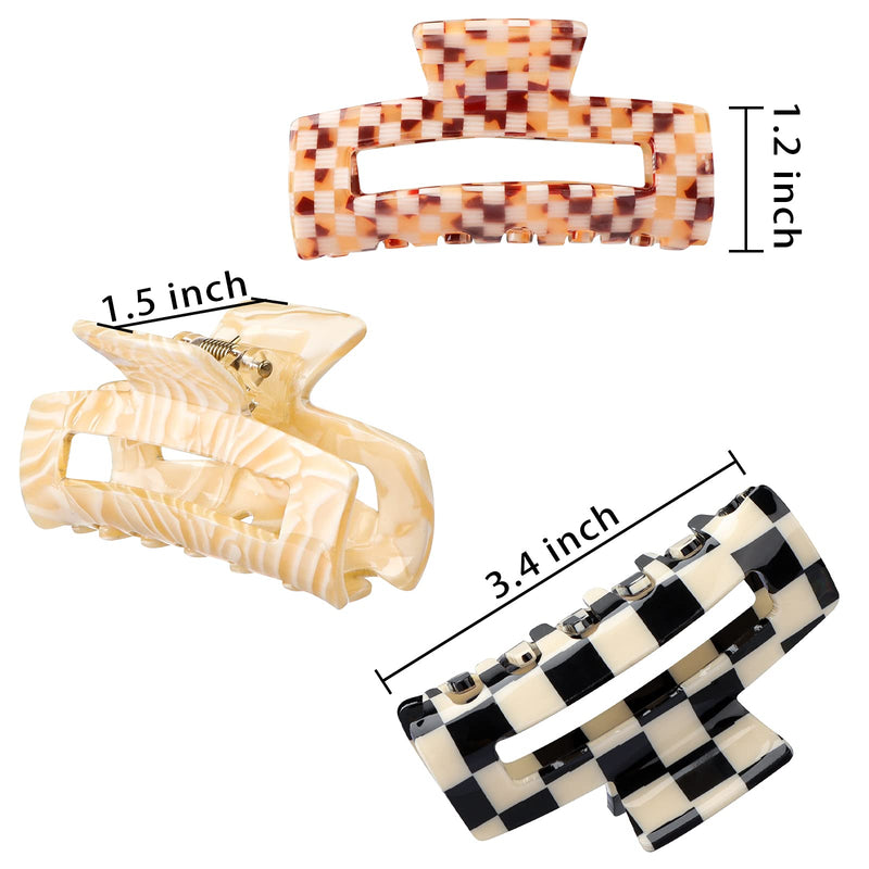 [Australia] - HAYHOI 4PCS Hair Claw Clips, Celluloid French Butterfly Jaw, Tortoise Shell Grip Pin Teeth Clamp-Stylish Accessories for Women Girls Thick Thin Curly Straight Long Hair, Checkerboard, Leopard, White 1C 