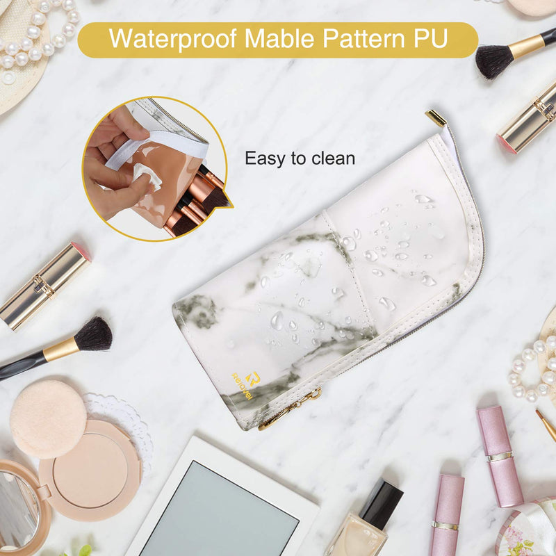 [Australia] - Marble Makeup Brush Holder Makeup Brush Case Organizer Travel Makeup Brush Pouch Stand-up Foldable Portable Makeup Artist Storage Bag for Women 1 Marble White Small 