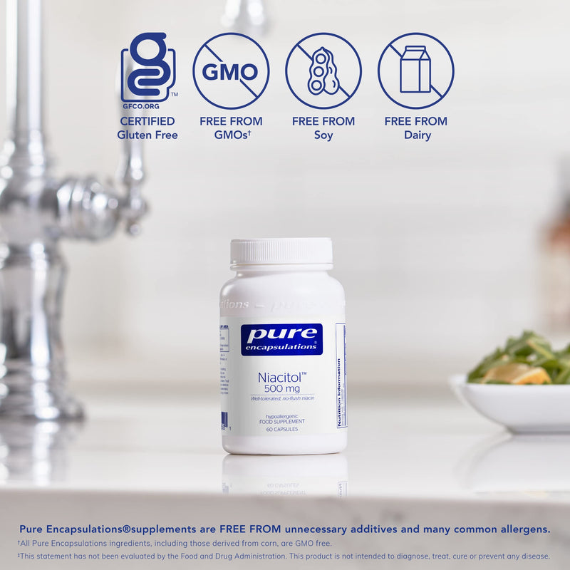 [Australia] - Pure Encapsulations - Niacitol (Vitamin B3) 500mg - Well-Tolerated, No-Flush Niacin Supplement for Metabolism Support, Tiredness and Fatigue - 60 Vegetarian Capsules 