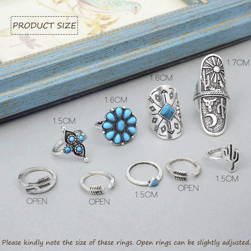 [Australia] - Yean Boho Ring Set Silver Statement Rings Joint Knuckle Ring Set Midi Stacking Rings for Women and Girls(Pack of 9) (Boho) 